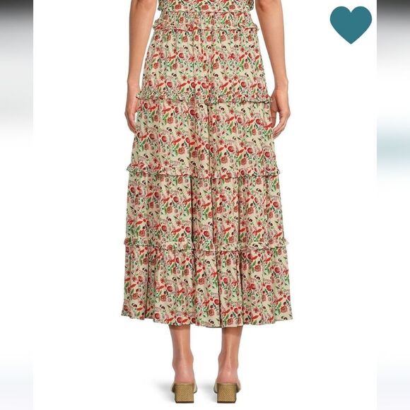 Gibson Latimer Womens Floral tiered Maxi Skirt with Tassels cottagecore boho 12 - Picture 4 of 11